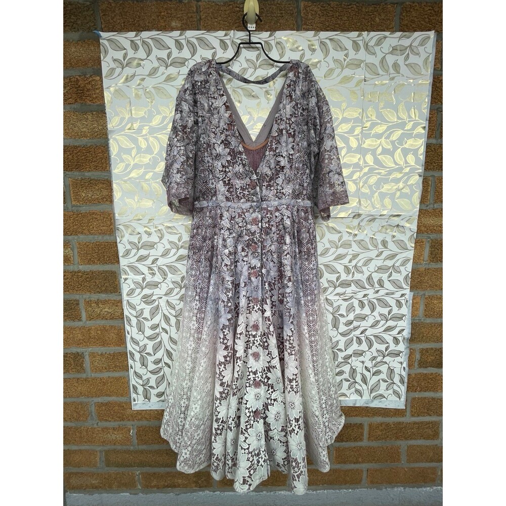 Byron Lars Beauty Mark Ombre Floral Lace Reversible Dress Rose Buttons Mauve 8 - Picture 2 of 12